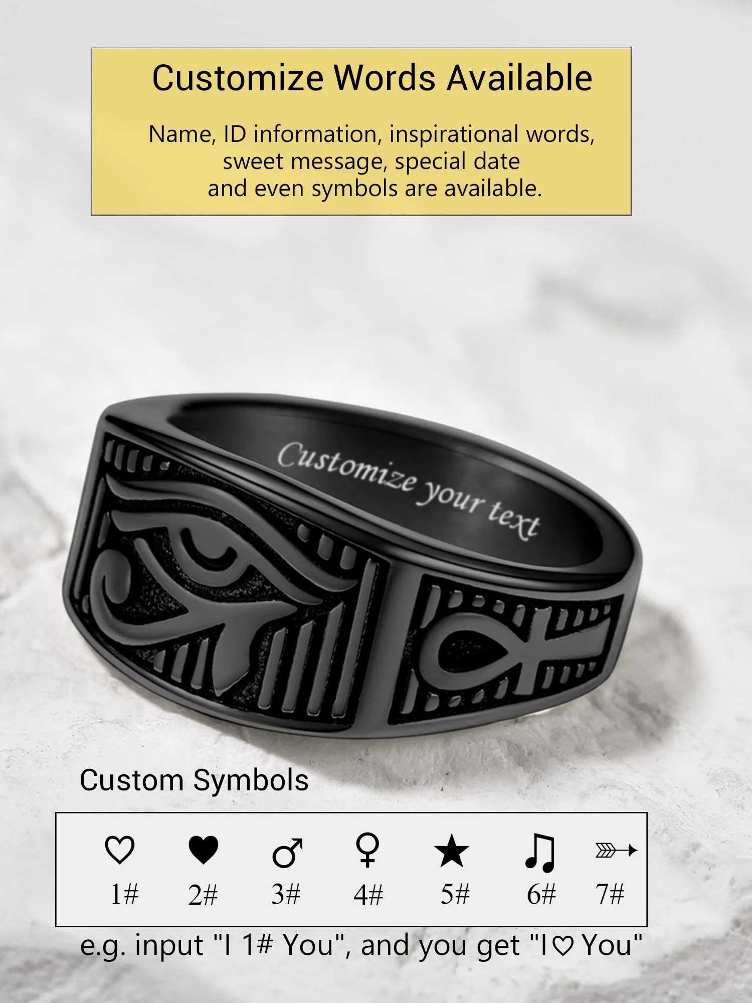PROSTEEL Anello da uomo Personalizzabile con occhio di Ra Horus, anello con croce Ankh, gioielli egiziani, in acciaio inossidabile/placcato oro/nero, Taglia 14.5/17/19.75/22.25/25/27.5/30/32.5 - immagine 5