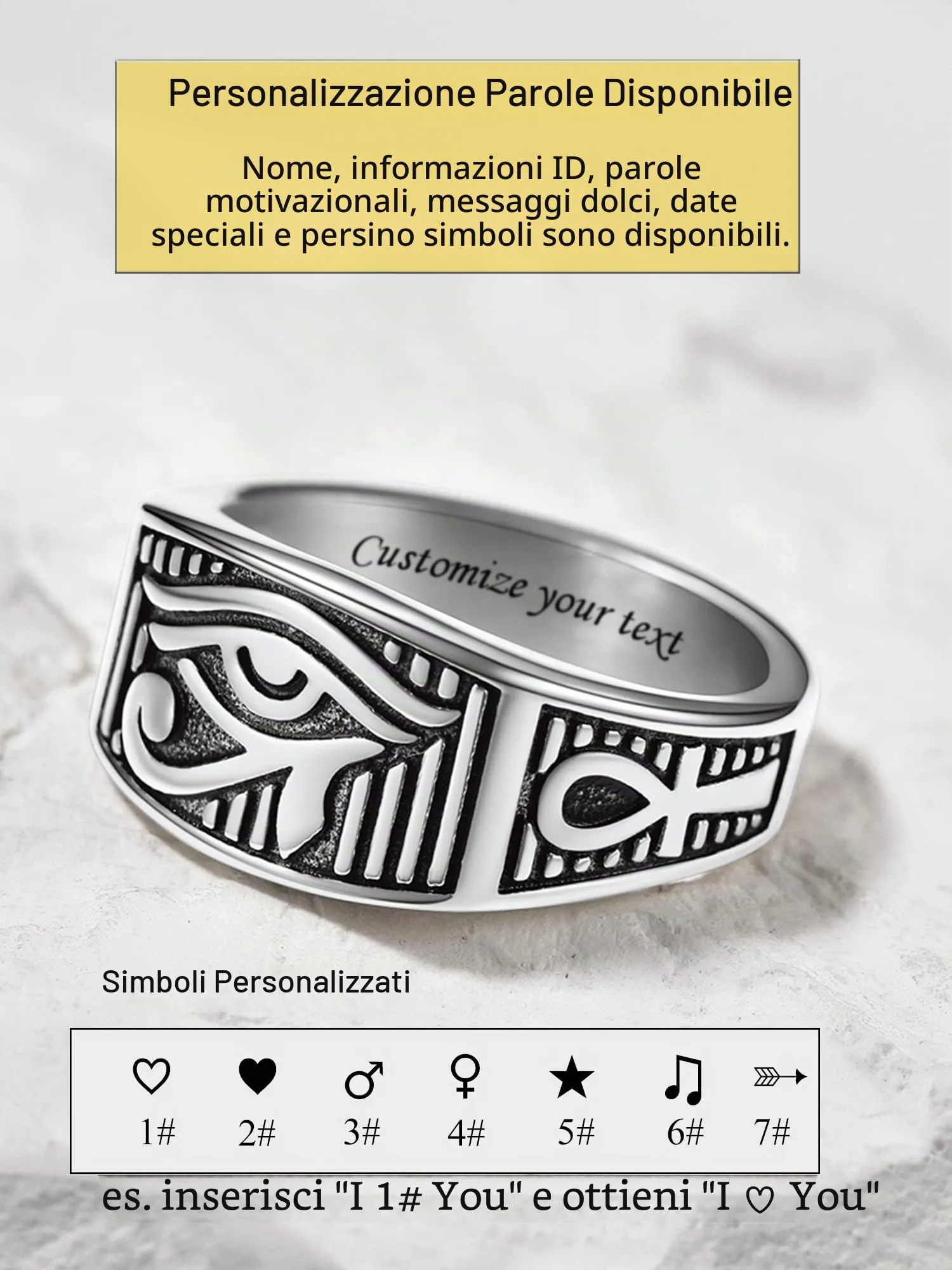 PROSTEEL Anello da uomo Personalizzabile con occhio di Ra Horus, anello con croce Ankh, gioielli egiziani, in acciaio inossidabile/placcato oro/nero, Taglia 14.5/17/19.75/22.25/25/27.5/30/32.5 - immagine 5