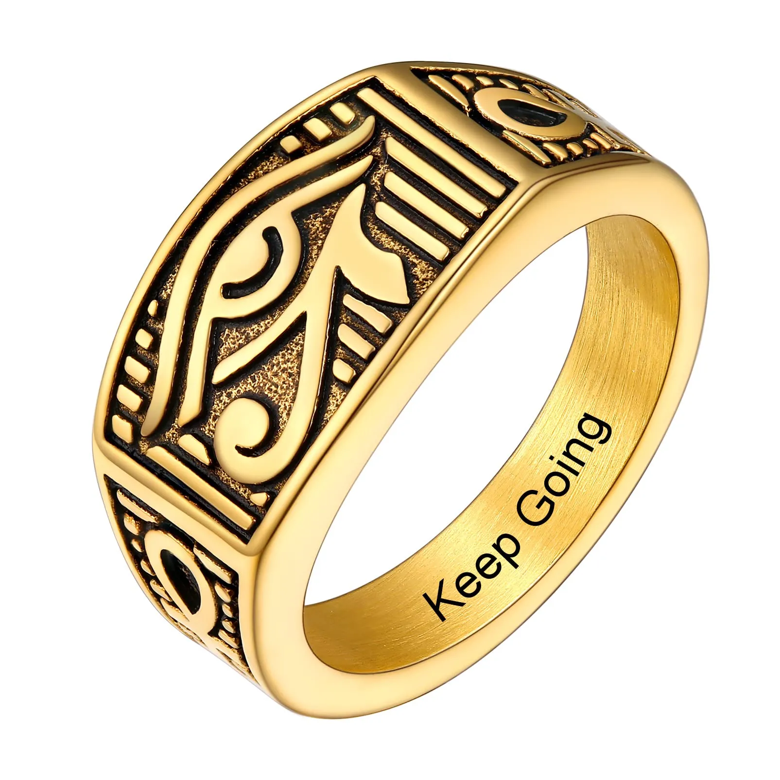 PROSTEEL Anello da uomo Personalizzabile con occhio di Ra Horus, anello con croce Ankh, gioielli egiziani, in acciaio inossidabile/placcato oro/nero, Taglia 14.5/17/19.75/22.25/25/27.5/30/32.5 - immagine 1