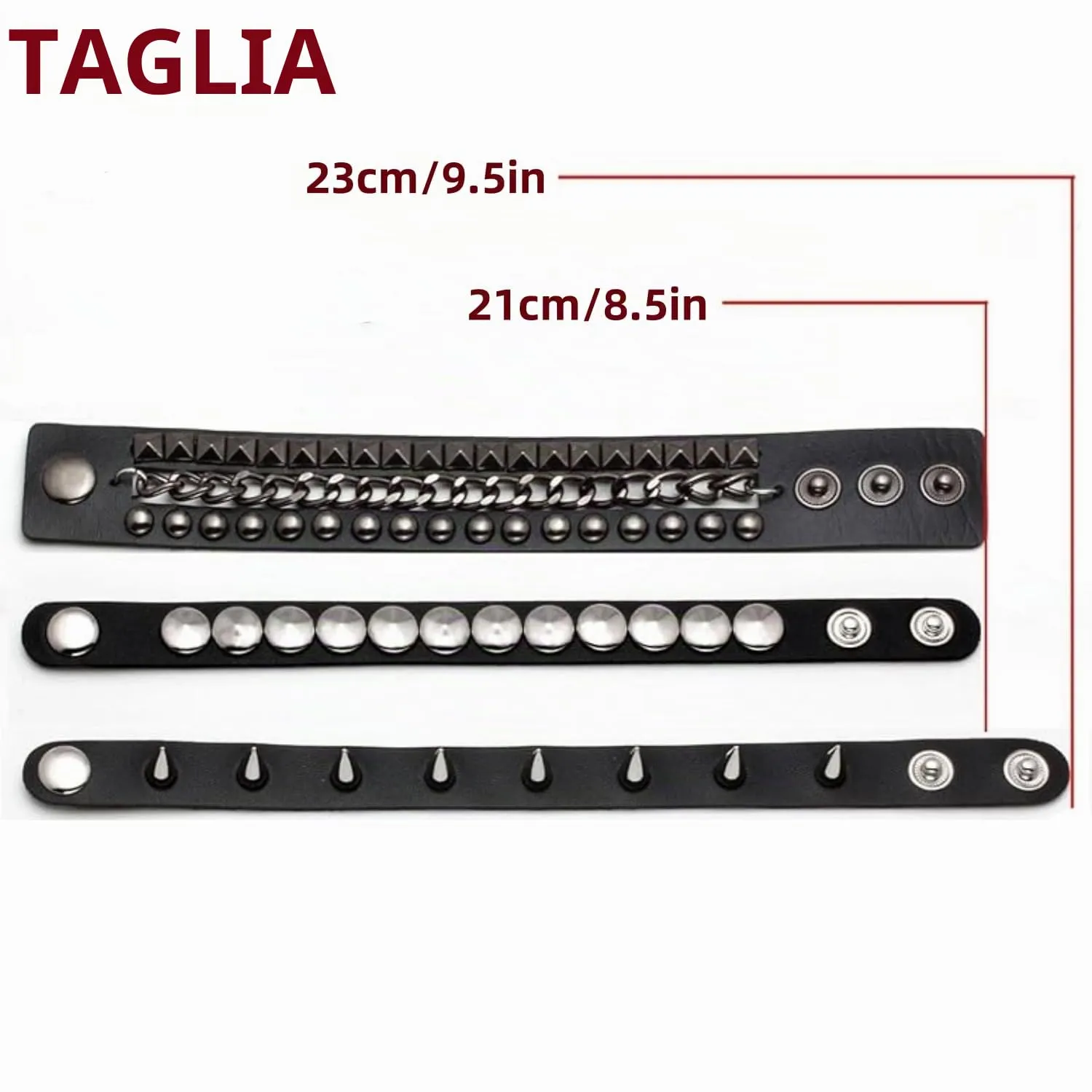 Fenglin-joy Punk Braccialetto in Pelle,3 pezzi Braccialetto regolabile rivetto Bracciale Punk in Pelle con Borchie bracciale borchie per uomini e donne,Pelle sintetica - immagine 2