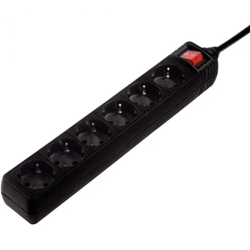 Multipresa Hama 6 prese Schuko interruttore illuminato cavo 1,4 m nera - immagine 1