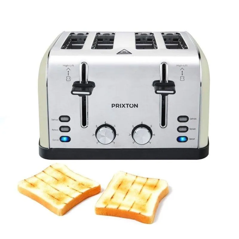 Tostapane Prixton Bianca 4 fessure extra larghe 1900 W 7 livelli Scongelamento Riscaldamento Acciaio inox - immagine 1