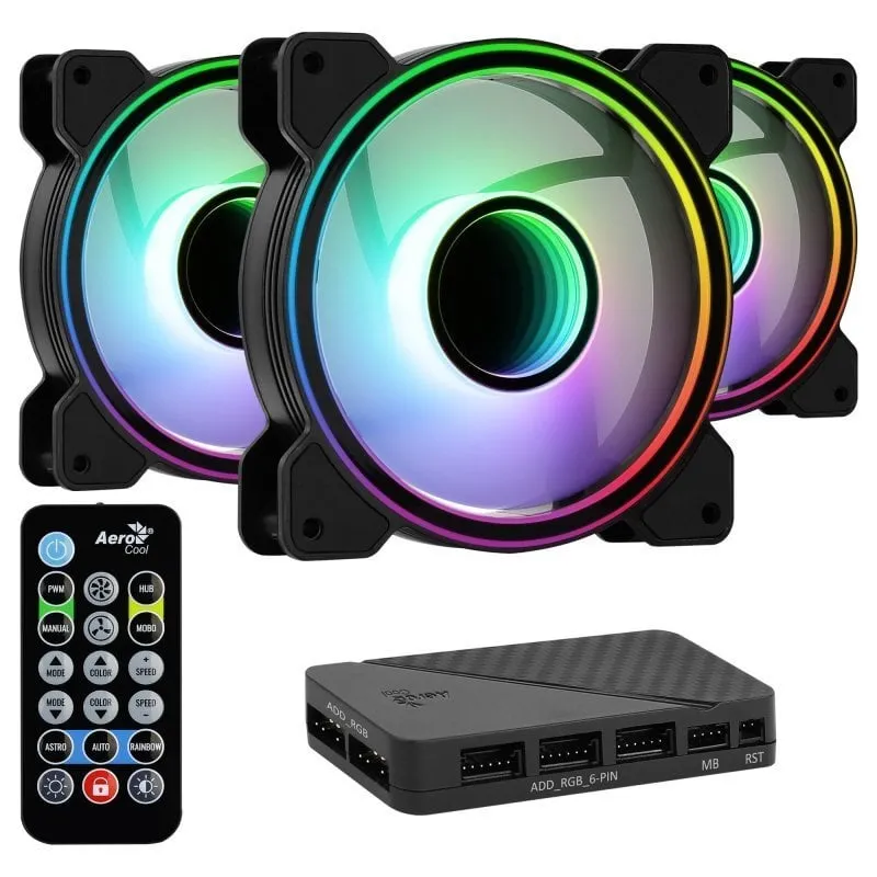 Aerocool Mirage 12 ARGB Pro Pack 3 ventole ARGB da 120 mm + hub H66F RGB + telecomando - immagine 1
