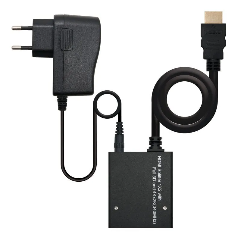 Splitter HDMI nanocavo 1x2 con alimentazione + cavo HDMI da 50 cm - immagine 1