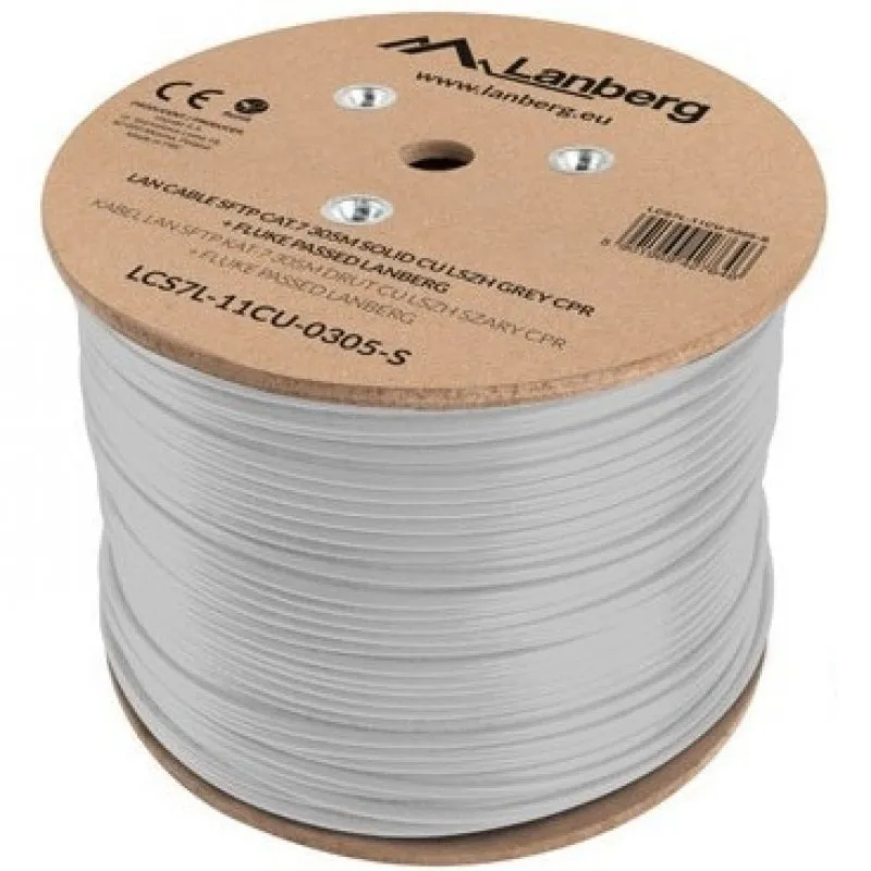 Avvolgicavo LAN Lanberg SFTP CAT.7 Fluke Passed 305m Grigio - immagine 1