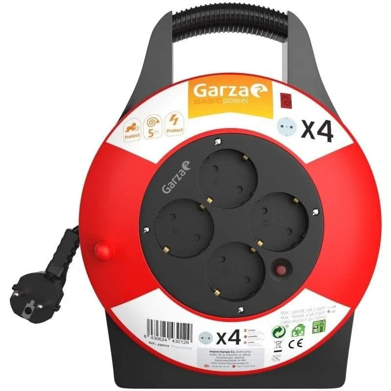Multipresa Garza Power Enrollacables 4 prese 5 m protezione infantile e sovraccarico - immagine 1