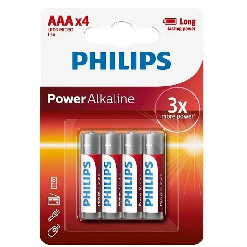 Batterie alcaline AAA alcaline Philips Power LR03 1,5 V Confezione da 4 unità - immagine 1