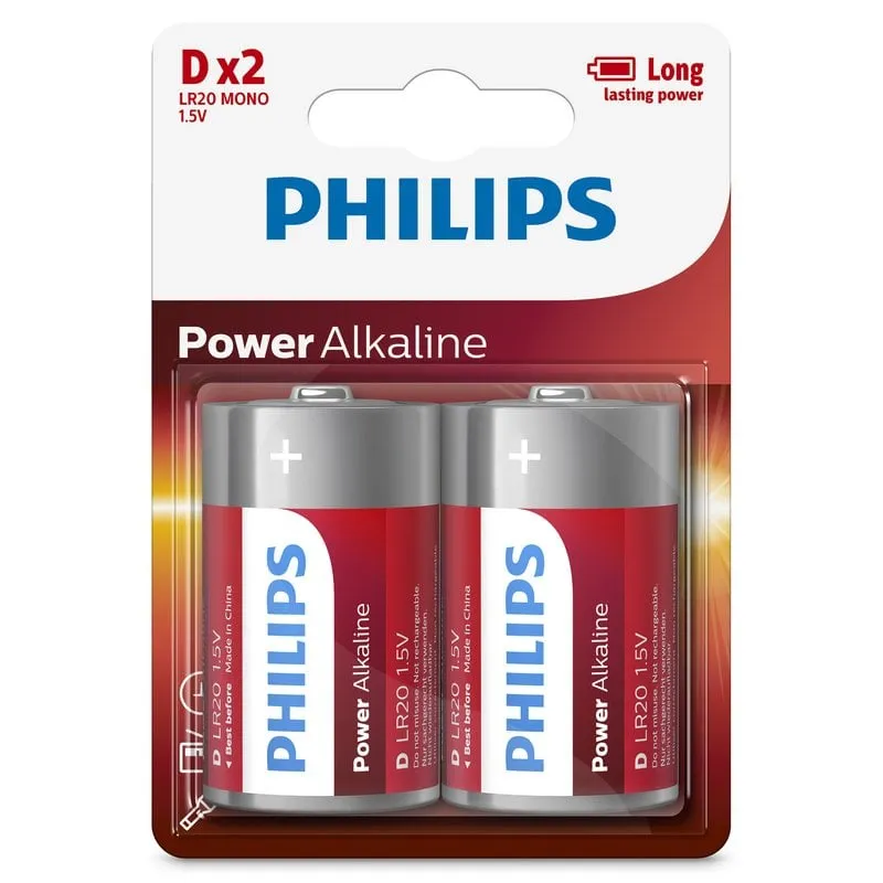 Batterie alcaline Philips Power D LR20 1,5 V Confezione da 2 unità - immagine 1