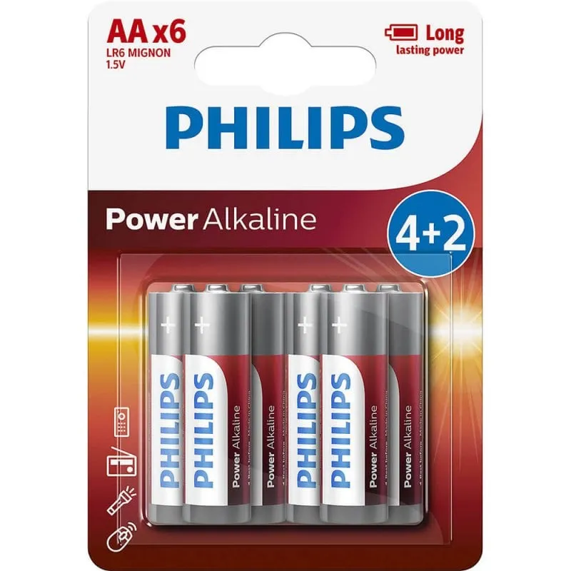 Philips Power Alkaline LR6P6BP/10 batteria per uso domestico Batteria monouso Stilo AA Alcalino - immagine 1