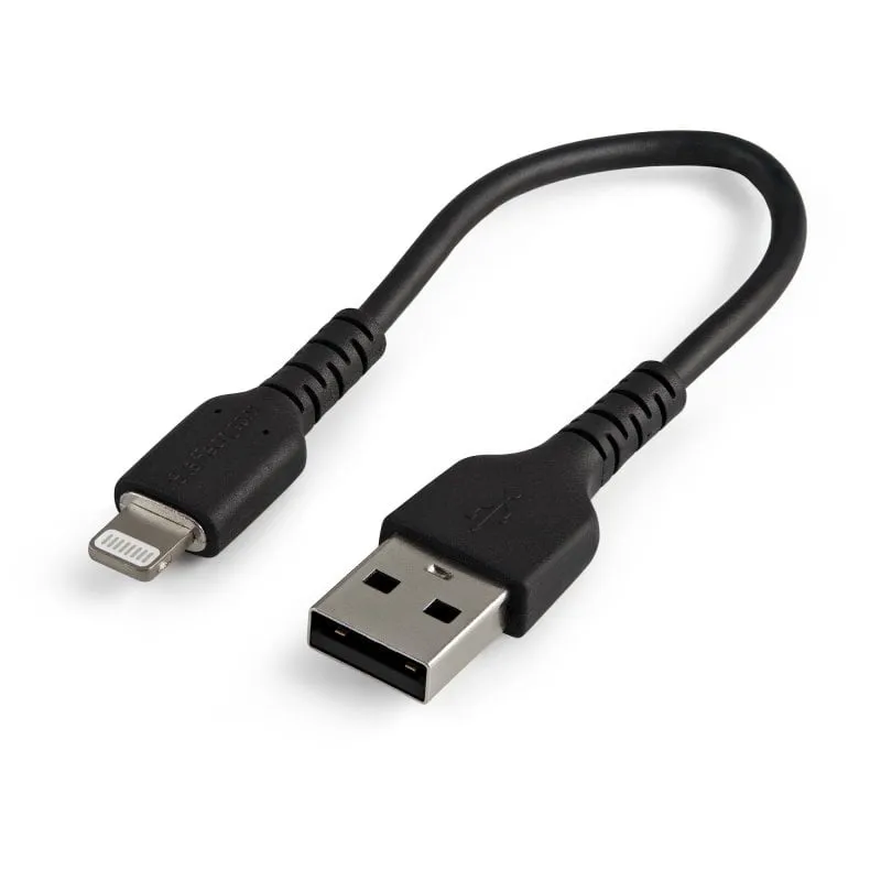 StarTech.com Cavo da USB-A a Lightning da 15cm nero - Robusto e resistente cavo di alimentazione/sincronizzazione in fibra aramidica da USB tipo A da Lightning - Certificato Apple Mfi per iPad/iPhone 12 - immagine 1