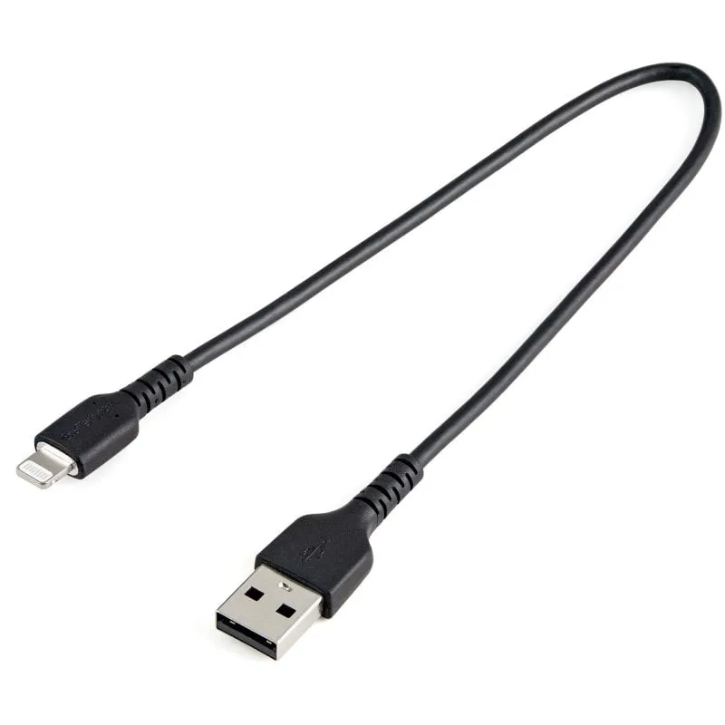 StarTech.com Cavo da USB-A a Lightning da 30cm nero - Robusto e resistente cavo di alimentazione/sincronizzazione in fibra aramidica da USB tipo A da Lightning - Certificato Apple Mfi per iPad/iPhone 12 - immagine 1