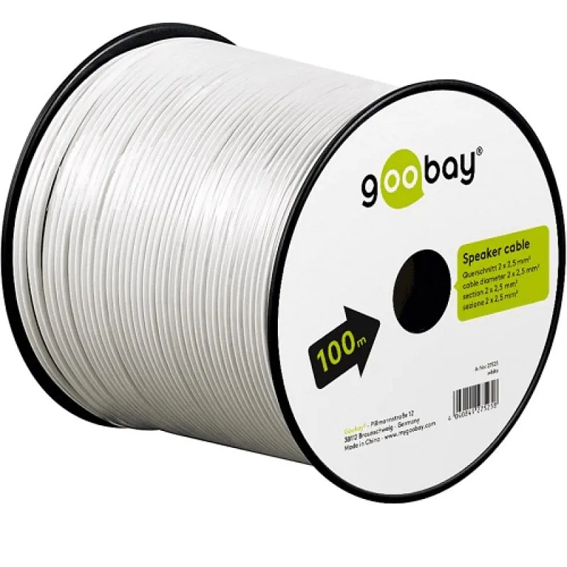 Bobina cavo altoparlante Goobay 2x2,5 m 100 m Bianco - immagine 1