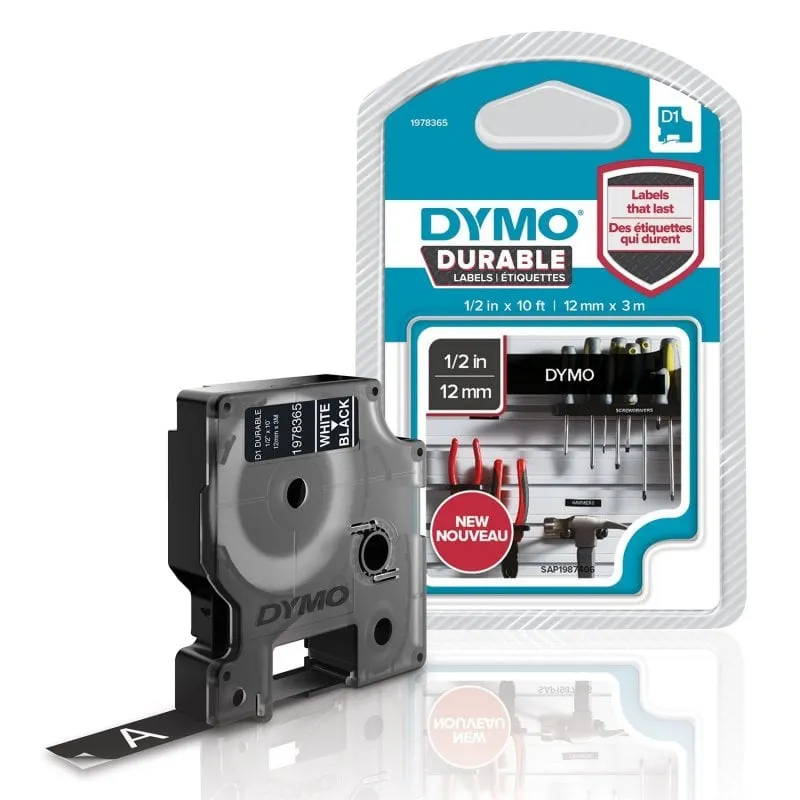 DYMO D1 - Durable Etichette - Bianco su nero - 12mm x 3m - immagine 1