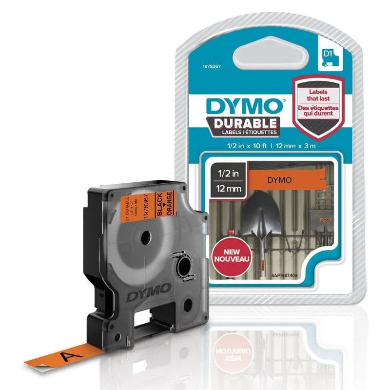 DYMO D1 - Durable Etichette - nero su arancio - 12mm x 3m - immagine 1