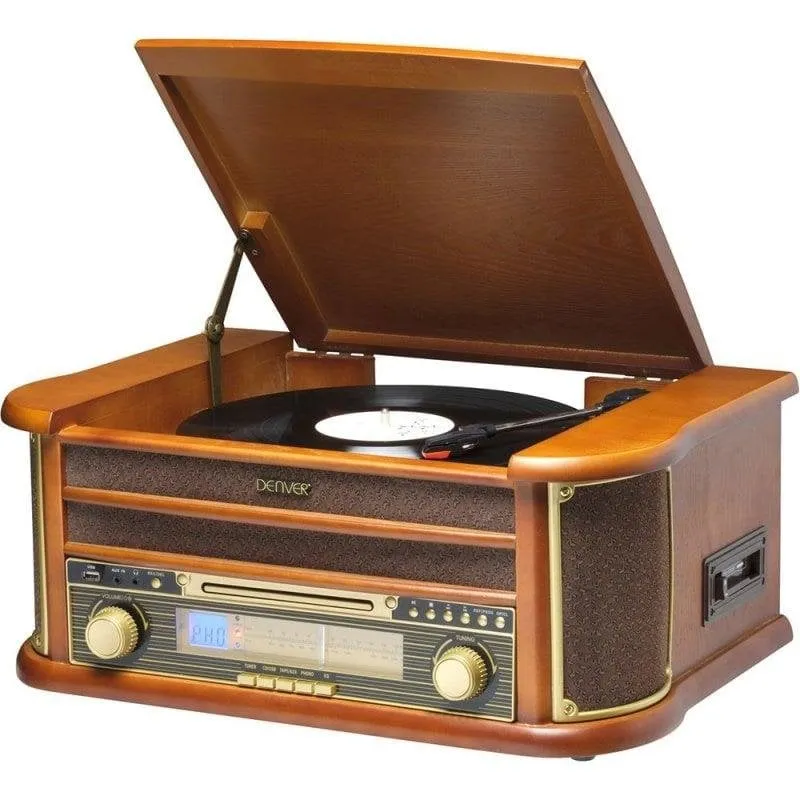 Giradischi Denver MCR-50MK3 5W RMS AUX USB Cinghia Cassette CD Legno - immagine 1