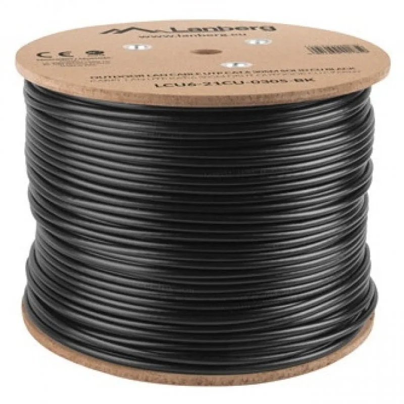 Cavo di rete per esterni Lanberg Coil RJ45 Cat.6 FTP rigido CU 305 m Nero - immagine 1