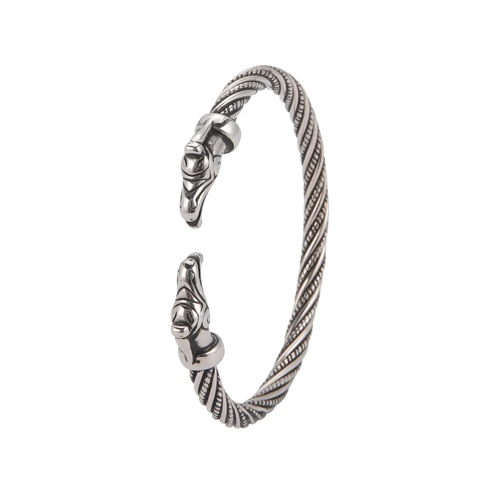 Amaxer Vichingo Nordic Fenrir Teste di Lupo Odino Corvo Corvo Drago Bracciale in Acciaio Inossidabile Aperto Bracciale Forte Amuleto Gioielli di Protezione per Uomo Donna (Corvo-Argento) - immagine 1