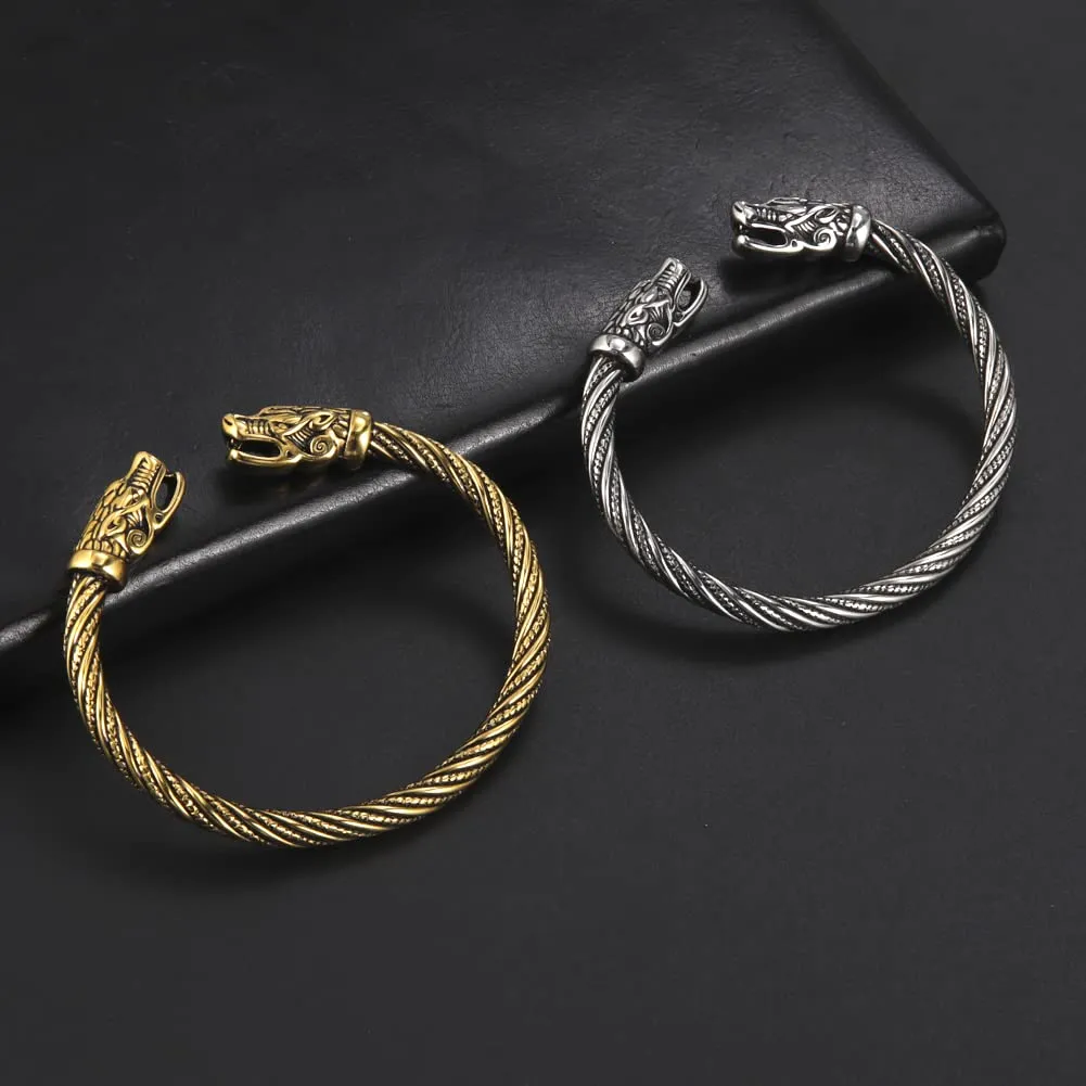 Amaxer Vichingo Nordic Fenrir Teste di Lupo Odino Corvo Corvo Drago Bracciale in Acciaio Inossidabile Aperto Bracciale Forte Amuleto Gioielli di Protezione per Uomo Donna (Fenrir Wolf-Argento) - immagine 7