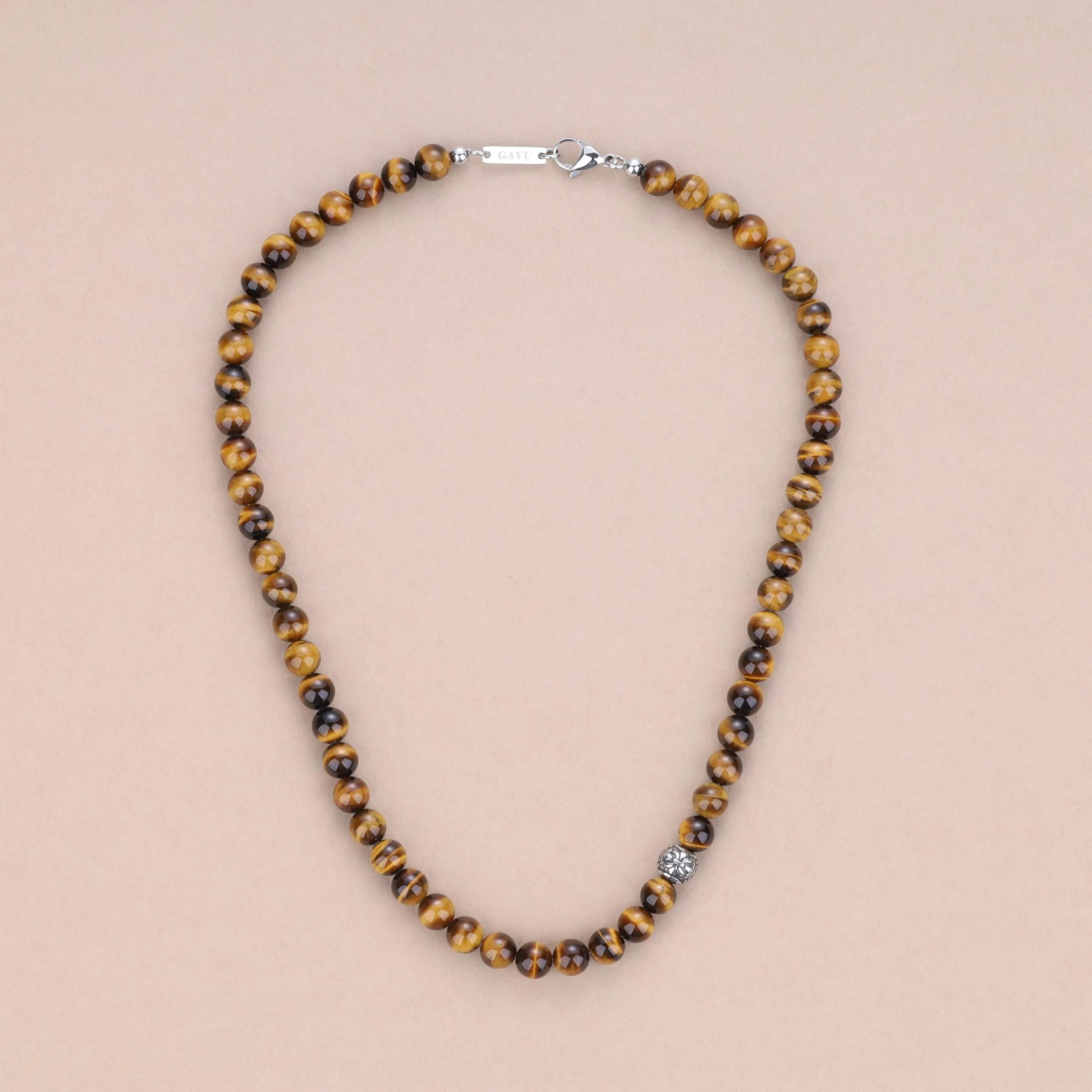 GAVU Collana Pietre Naturali e Cristalli da Uomo con Perline di Occhio di Tigre e Amuleto Fleur de Lis 65cm - immagine 4