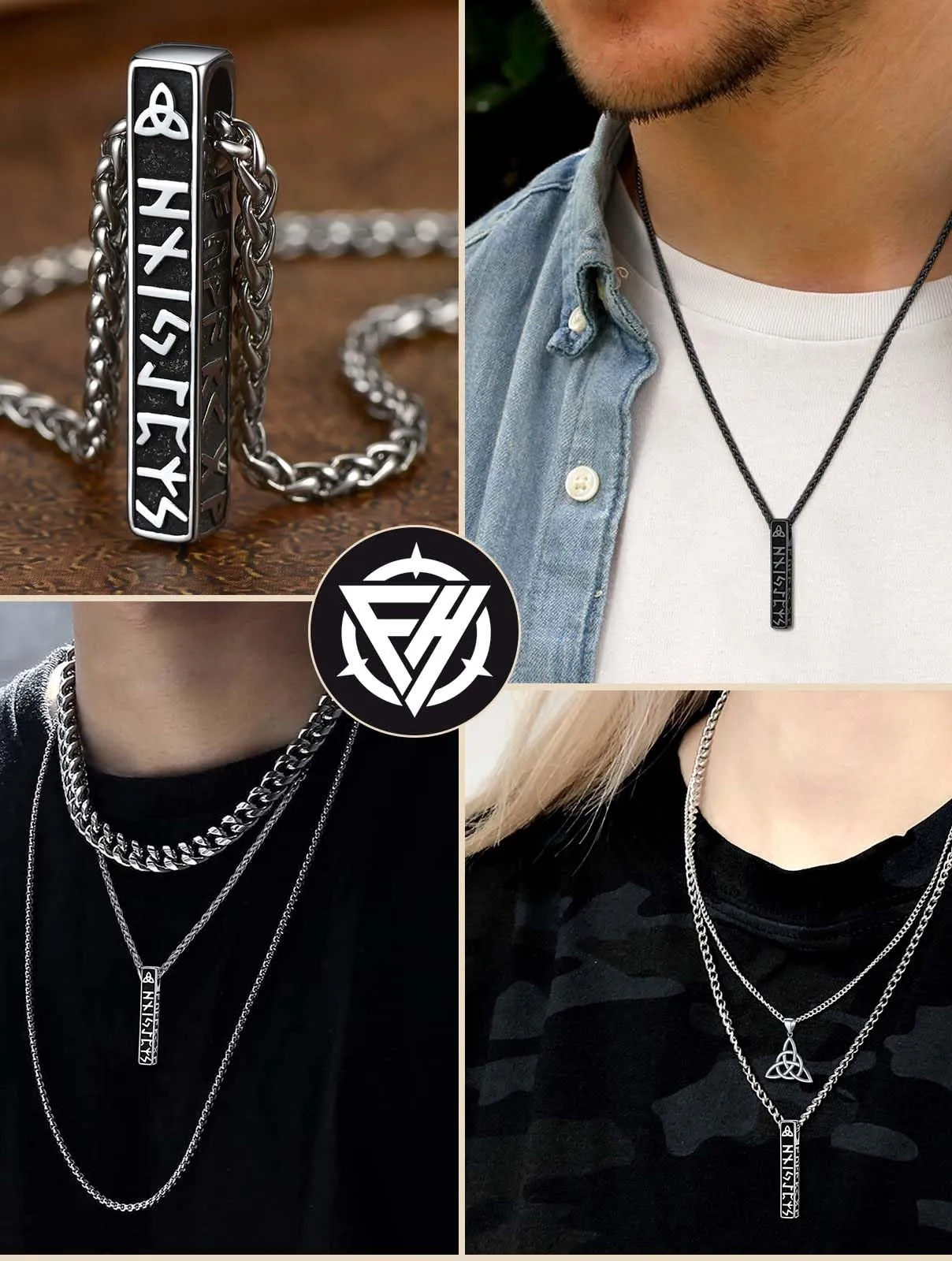 FaithHear Collana Uomo Vichinga Vintage Barra Ciondolo Rune Vichinghe Amuleto del Mito Nordico Collana in Pelle Intrecciata Regalo Compleanno - immagine 6