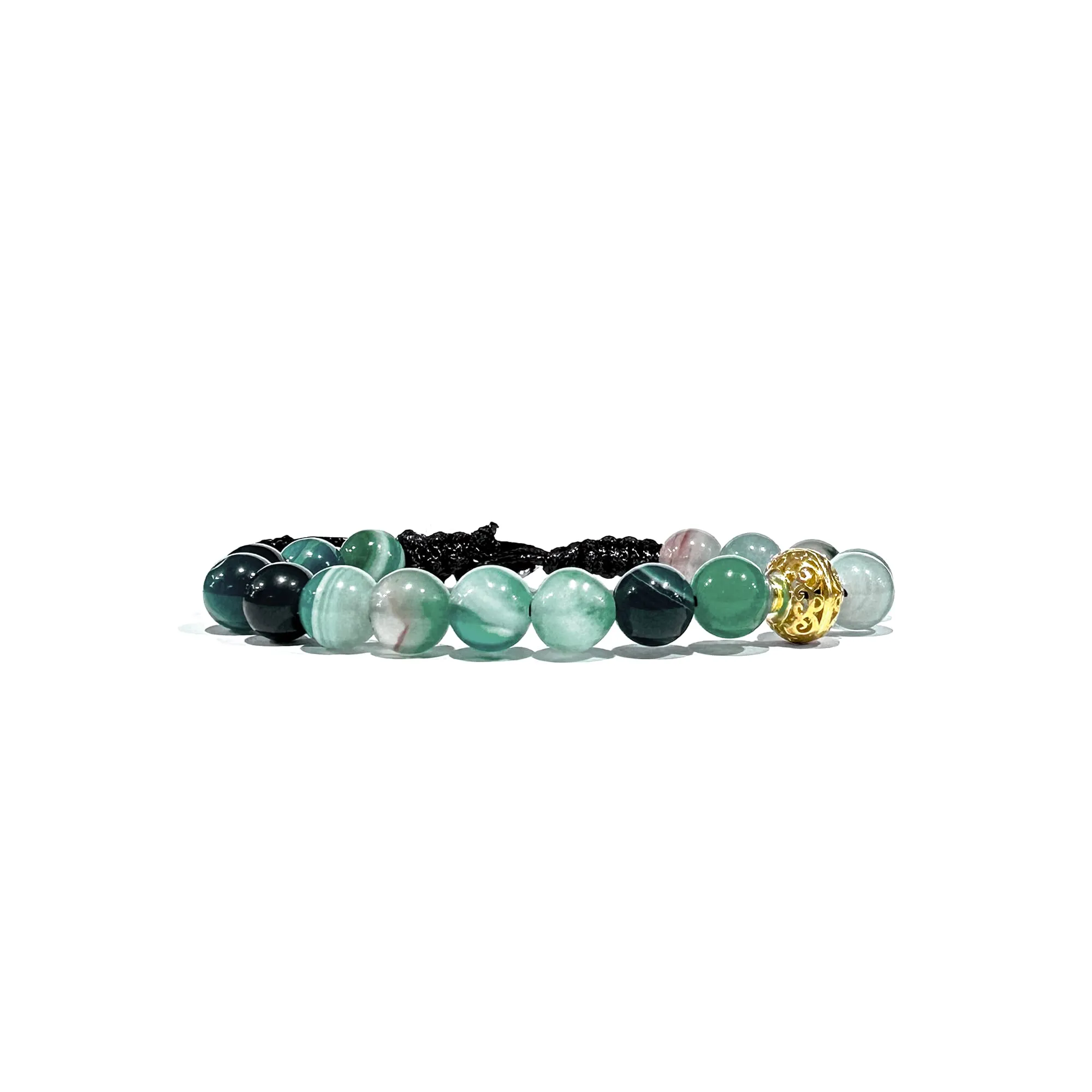 Samsara Bracciale Tibetano Buddista Regolabile con Agata Verde Striata, Gioiello Mistico Portafortuna in Cotone Cerato e Bronzo, Unisex Donna Uomo, Idea Regalo Spirituale Artigianale con Sacchetto Zen - immagine 1