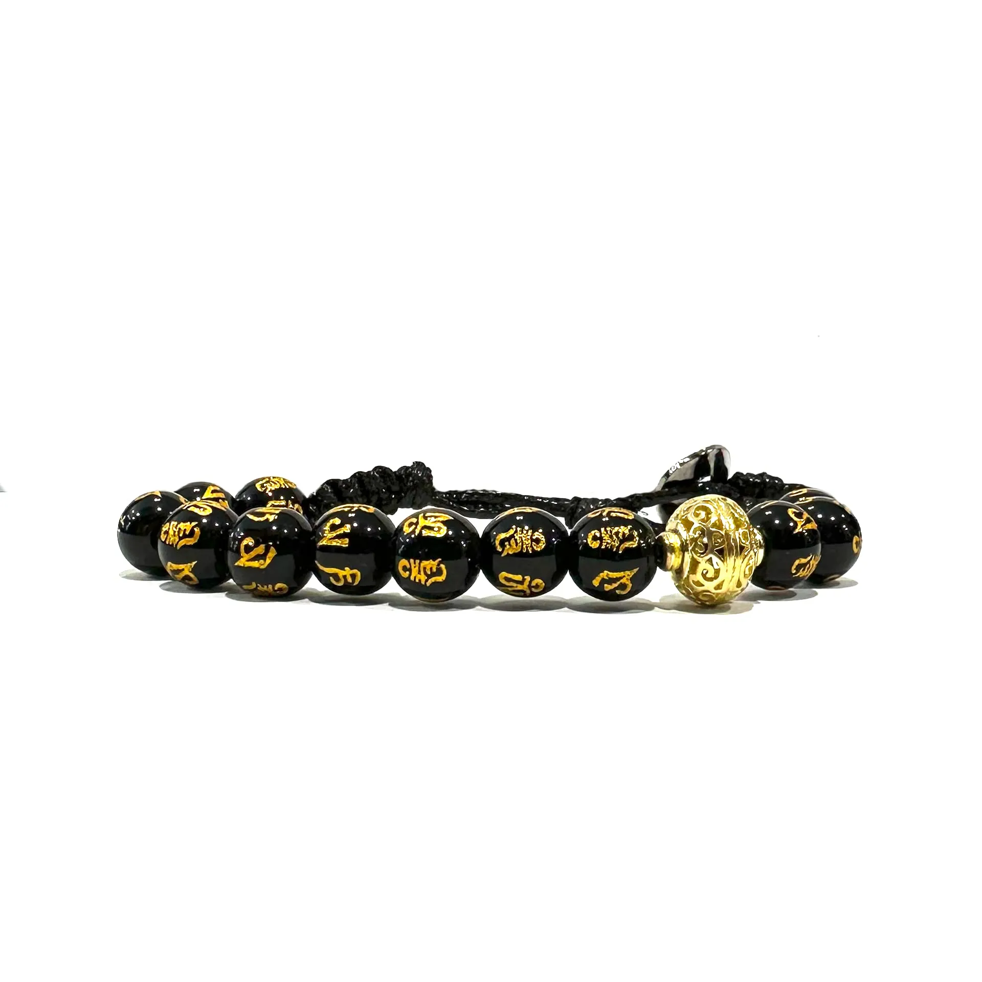 Samsara bracciale tibetano Agata nera con mantra - Filo in cotone cerato ad alta resistenza - immagine 1