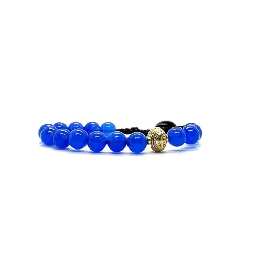 Samsara Bracciale Tibetano Buddista, lunghezza Regolabile, gioiello mistico Portafortuna - Filo in cotone cerato ad alta resistenza (AGATA BLU) - immagine 1