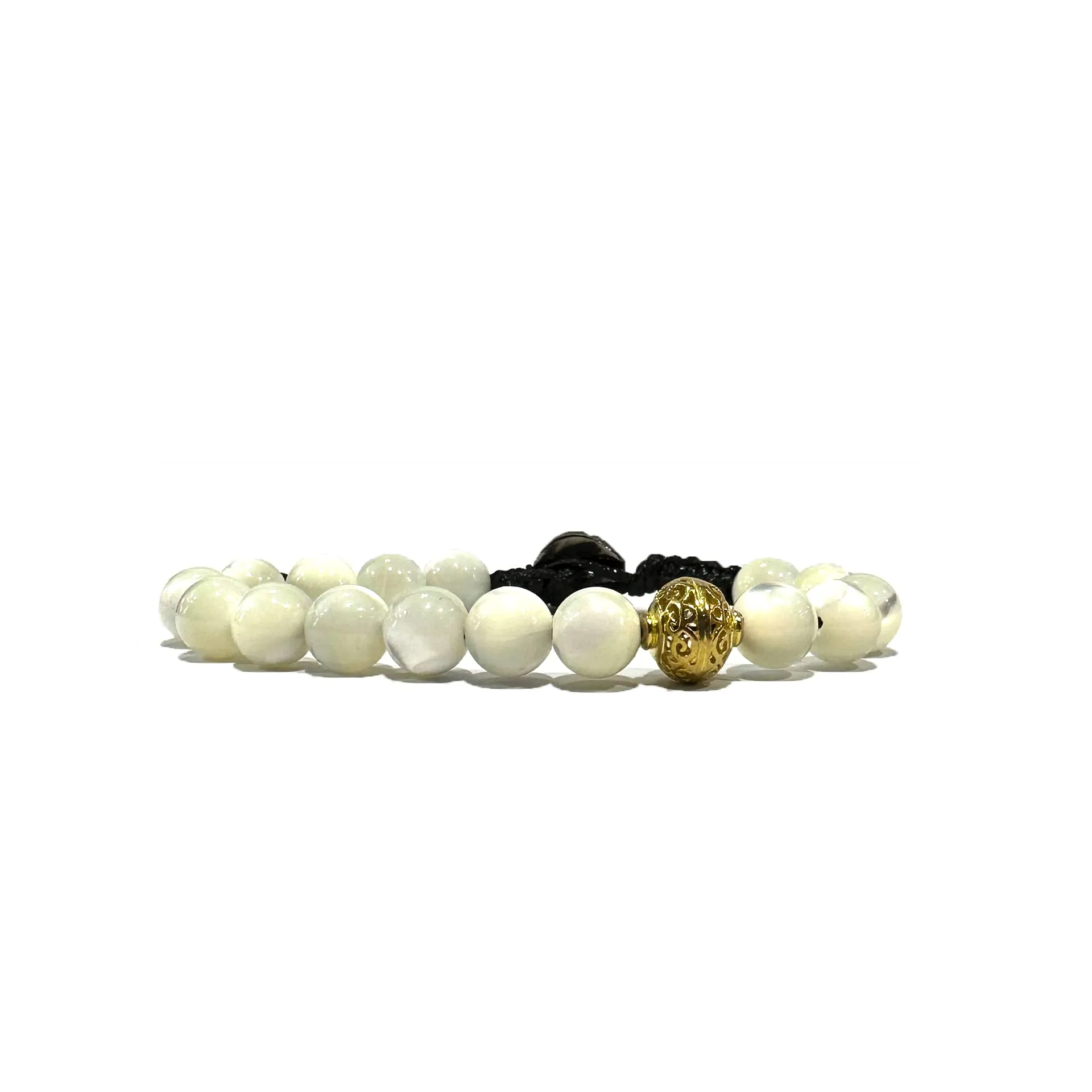 Samsara Bracciale Tibetano in Madreperla, Regolabile, Filo in Cotone Cerato, Perline Naturali 0,8 mm, Chiusura in Ottone, Accessorio Uomo Donna, Stile Buddista Artigianale - immagine 1
