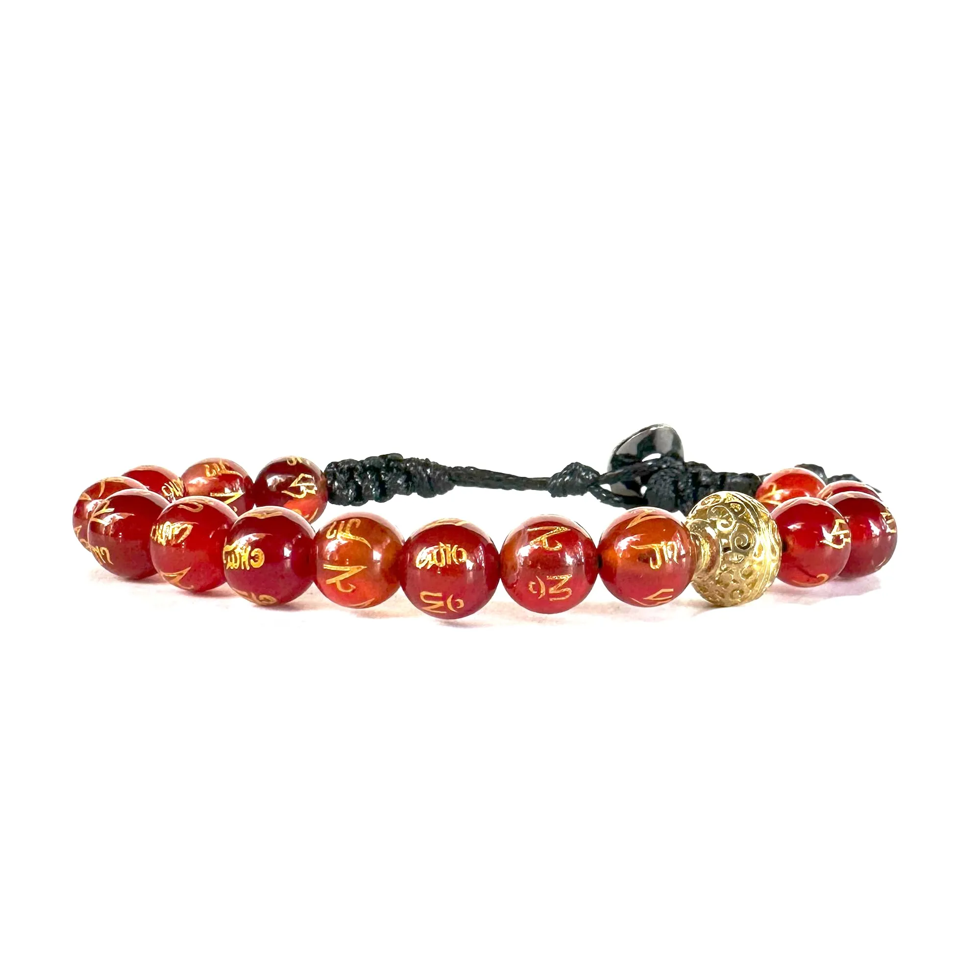 Samsara Bracciale Tibetano Buddista con Agata Rossa e Mantra, Lunghezza Regolabile, Gioiello Ispirato alla Tradizione Spirituale con Filo in Cotone Cerato Resistente, Accessorio Unisex Artigianale - immagine 1