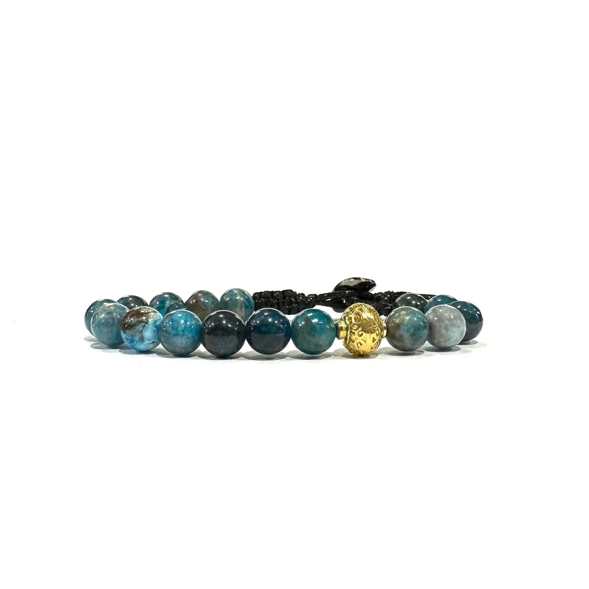 Samsara Bracciale Tibetano Buddista Regolabile con Perline Naturali 8 mm, Filo in Cotone Cerato ad Alta Resistenza, Gioiello Artigianale Unisex, Polso 18,5-22,5 cm – Pietra Apatite - immagine 1