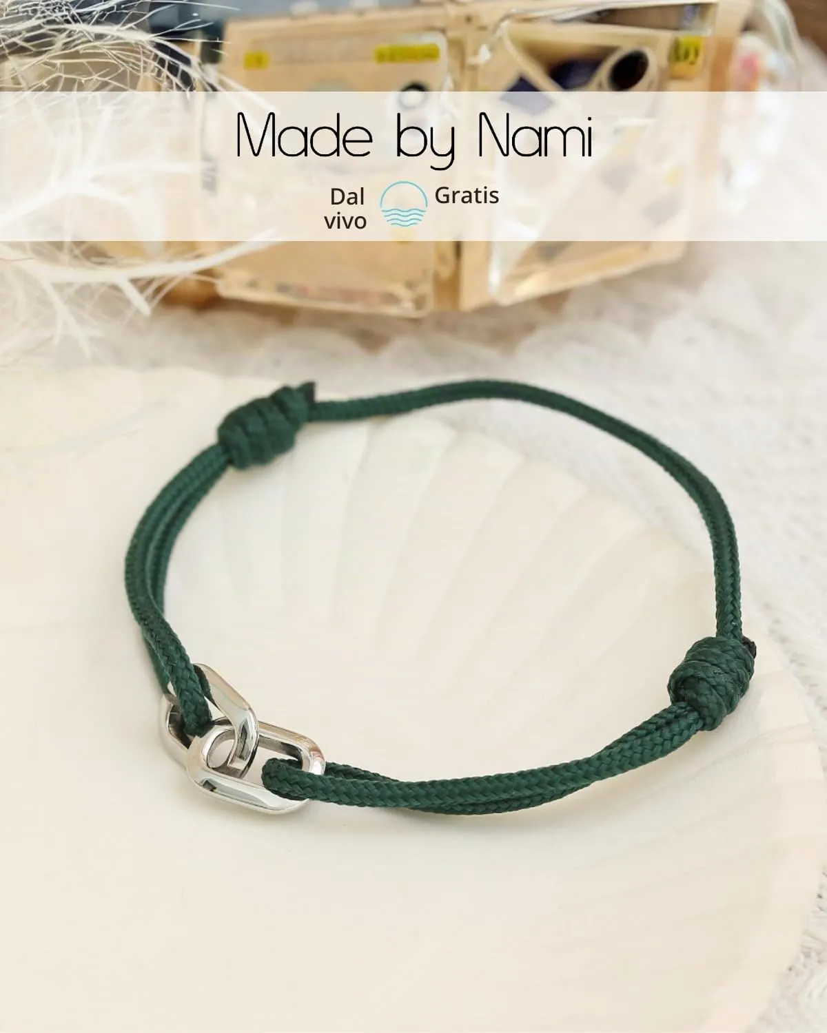 Made by Nami Bracciale Uomo Corda Marina Acciaio Inossidabile Regolabile Nautico Fatto a Mano - immagine 6