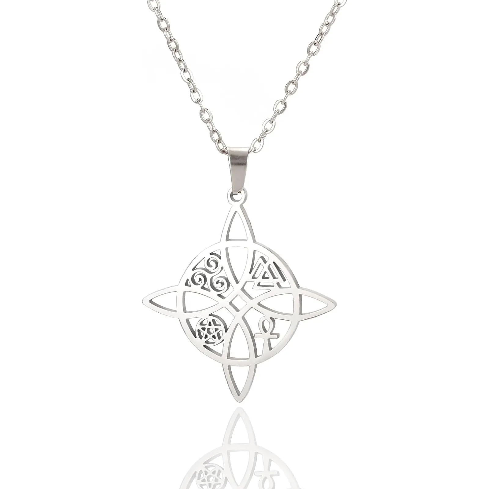 unift Collana di Nodi Delle Streghe per le Donne in Acciaio Inox Irlandese a 4 Punte Ciondolo Nodo Celtico Moda Charm Magick Gioielli (Argento 7) - immagine 1