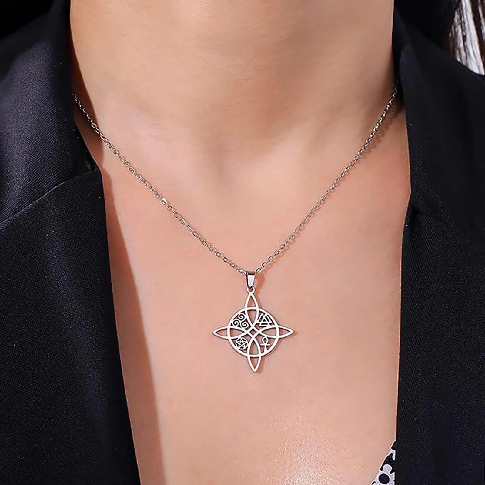 unift Collana di Nodi Delle Streghe per le Donne in Acciaio Inox Irlandese a 4 Punte Ciondolo Nodo Celtico Moda Charm Magick Gioielli (Argento 7) - immagine 3