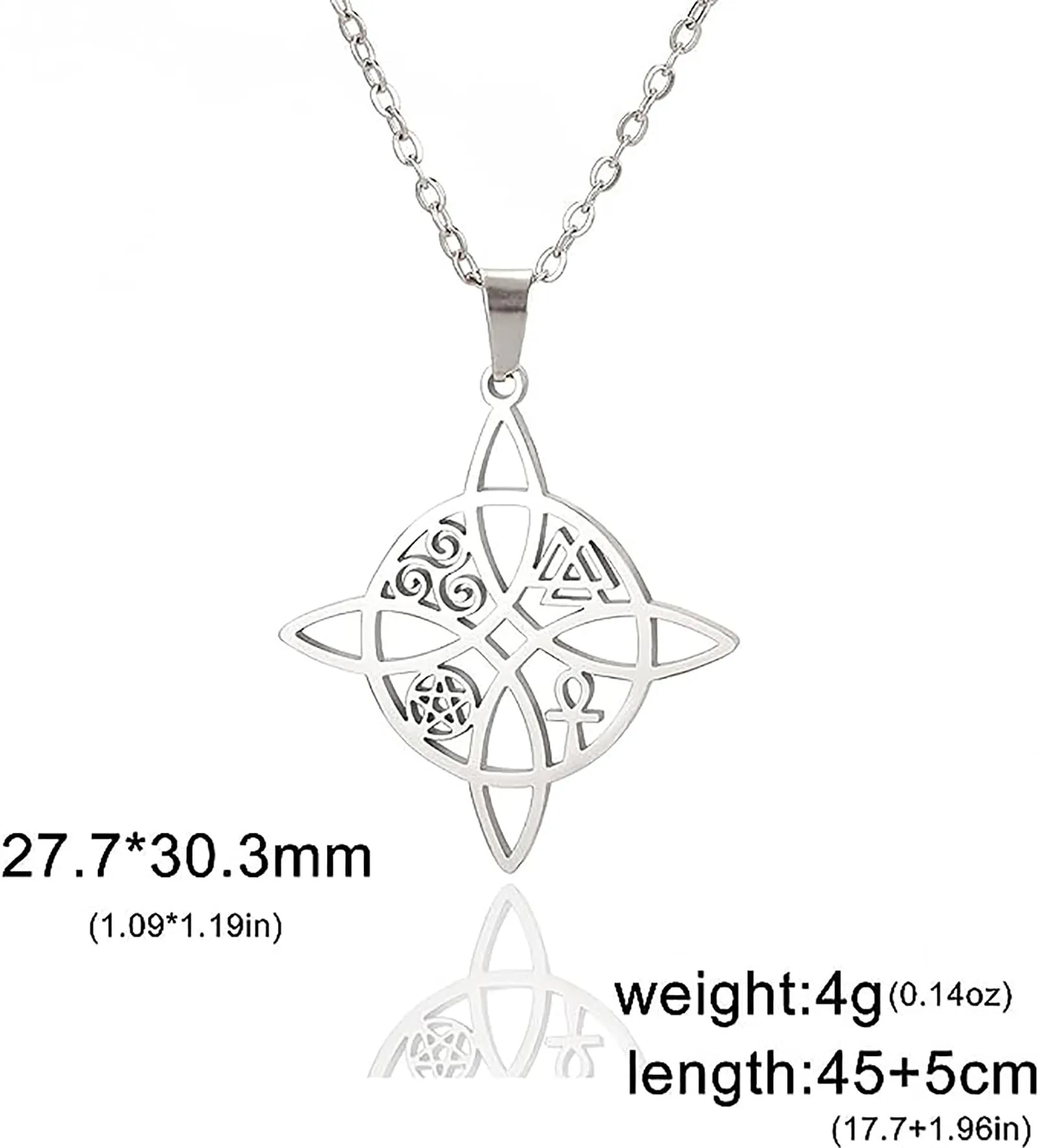 unift Collana di Nodi Delle Streghe per le Donne in Acciaio Inox Irlandese a 4 Punte Ciondolo Nodo Celtico Moda Charm Magick Gioielli (Argento 7) - immagine 6