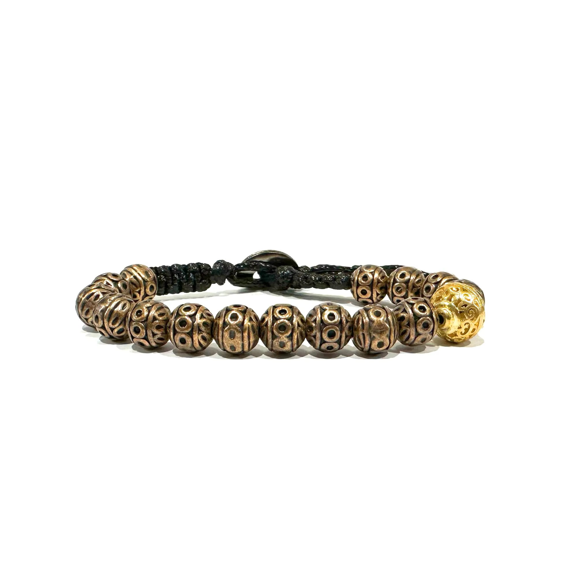 Samsara Bracciale Tibetano Regolabile, Filo in Cotone Cerato, Perlina in Bronzo e Dettagli in Rame, Design Artigianale, Unisex Uomo Donna, Stile Etnico - immagine 1
