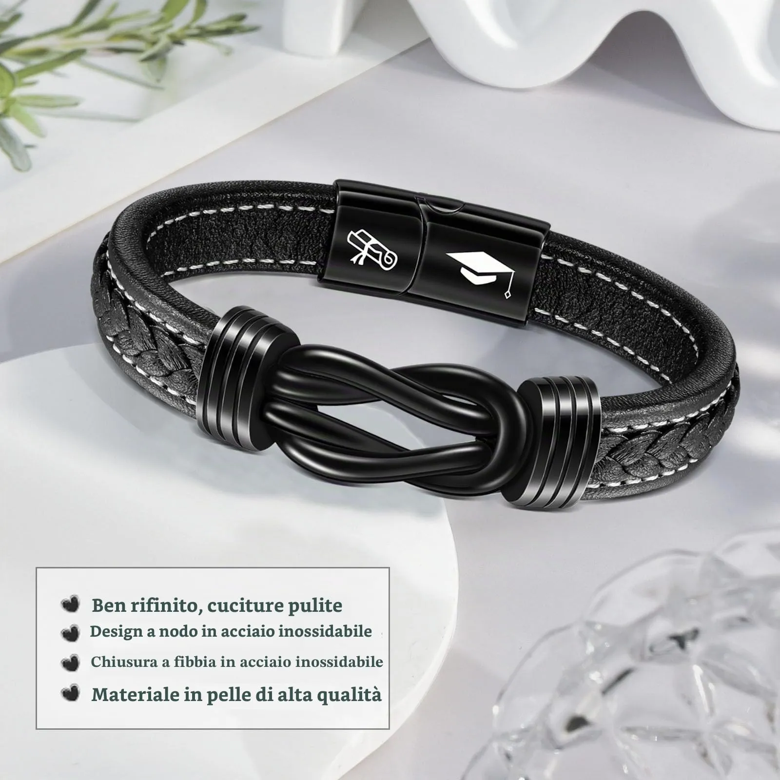 YELUWA Regalo Laurea per Lui Uomo Ragazzo, Bracciale Uomo Regalo - immagine 4