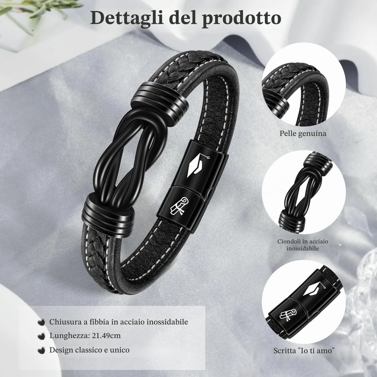 YELUWA Regalo Laurea per Lui Uomo Ragazzo, Bracciale Uomo Regalo - immagine 6