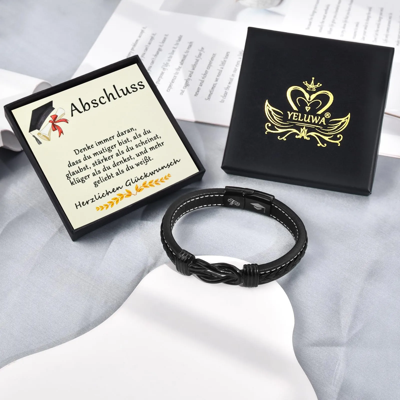 YELUWA Regalo Laurea per Lui Uomo Ragazzo, Bracciale Uomo Regalo - immagine 7