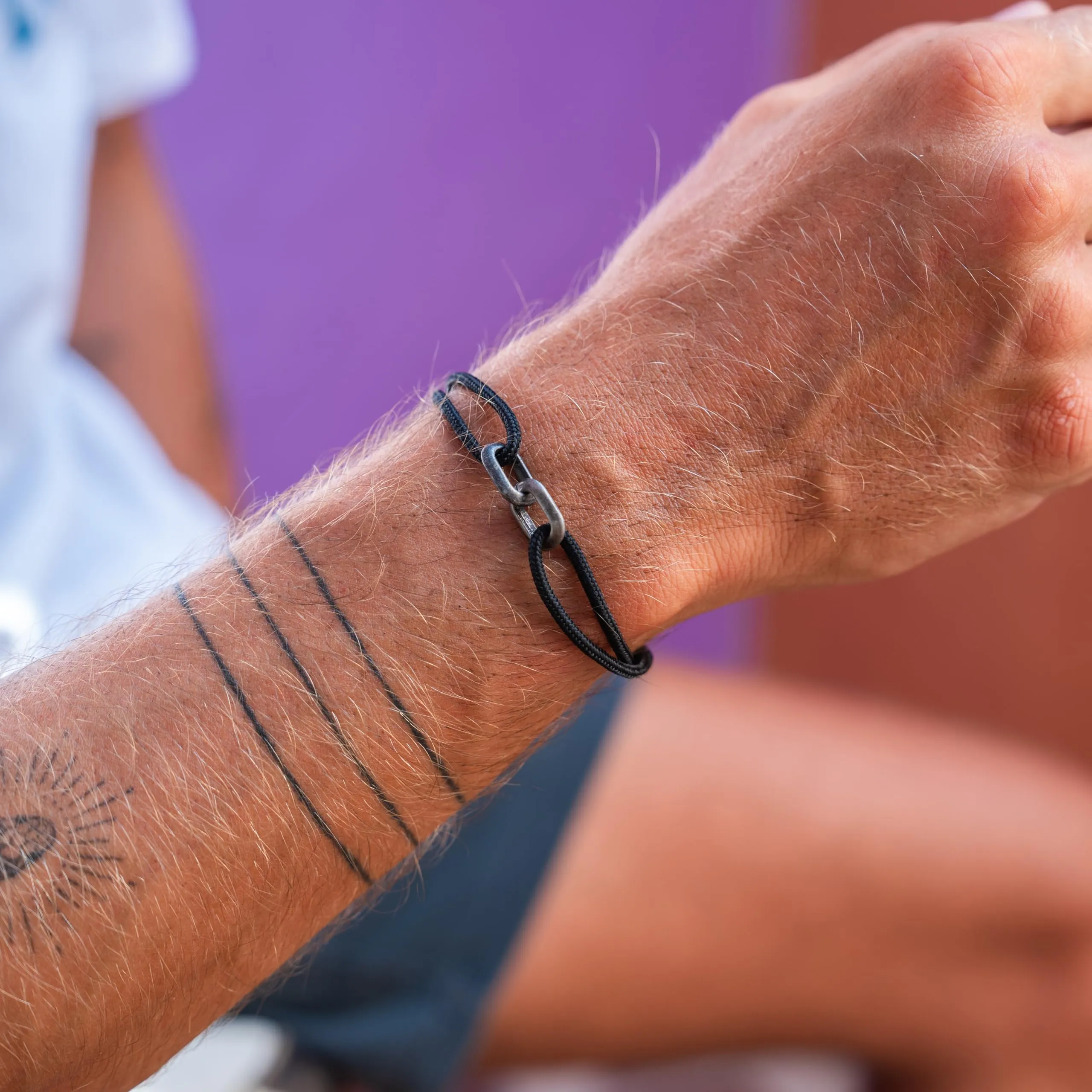 Made by Nami Bracciale Uomo Corda Marina Regolabile Impermeabile Fatto a Mano Nodo Scorsoio Acciaio Inossidabile Nero - immagine 2