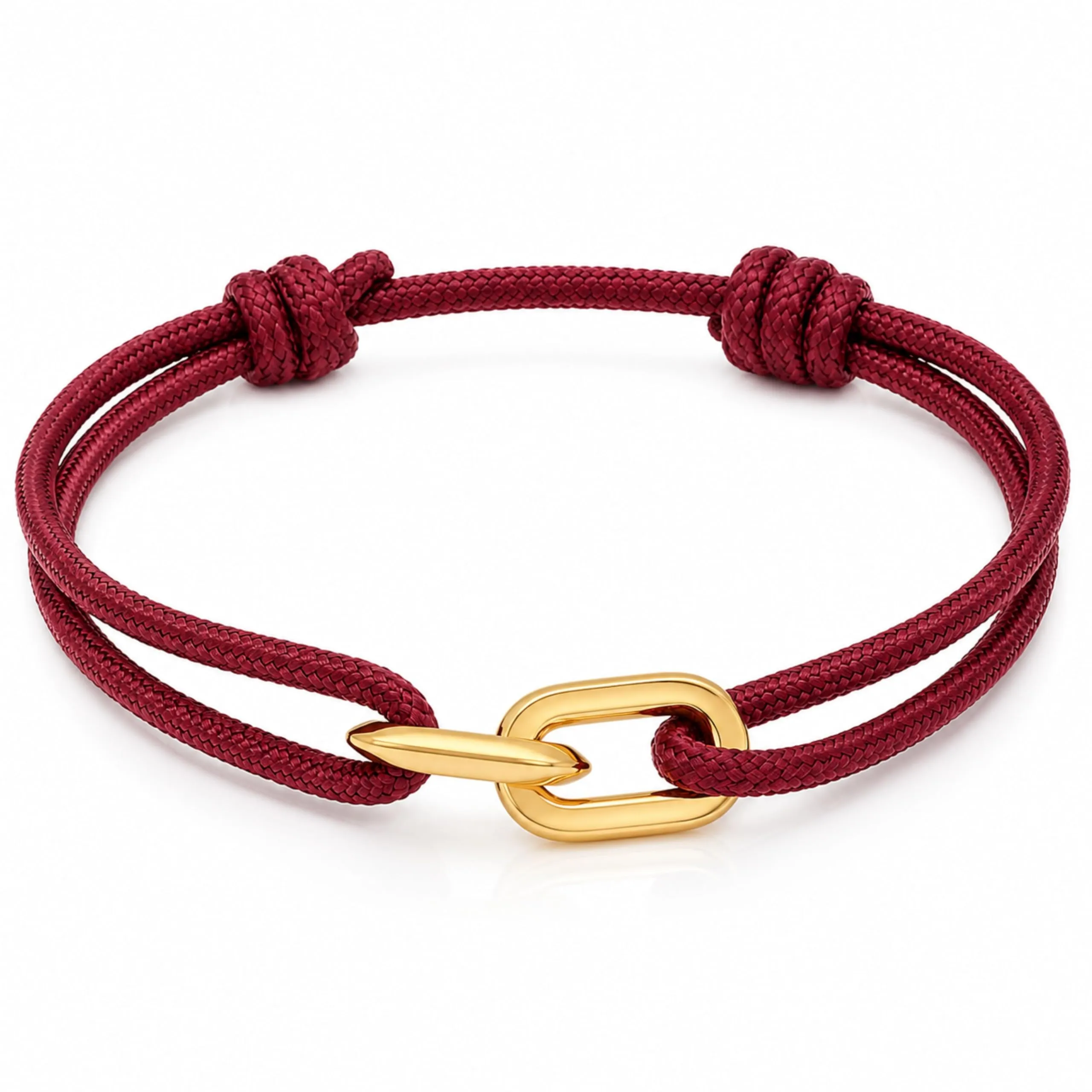 Made by Nami Bracciale Corda Uomo Donna Waterproof - Braccialetto Surfer Regolabile Ciondolo Acciaio Inossidabile - Coppia Sport Acquatici Spiaggia Rosso Oro - immagine 1
