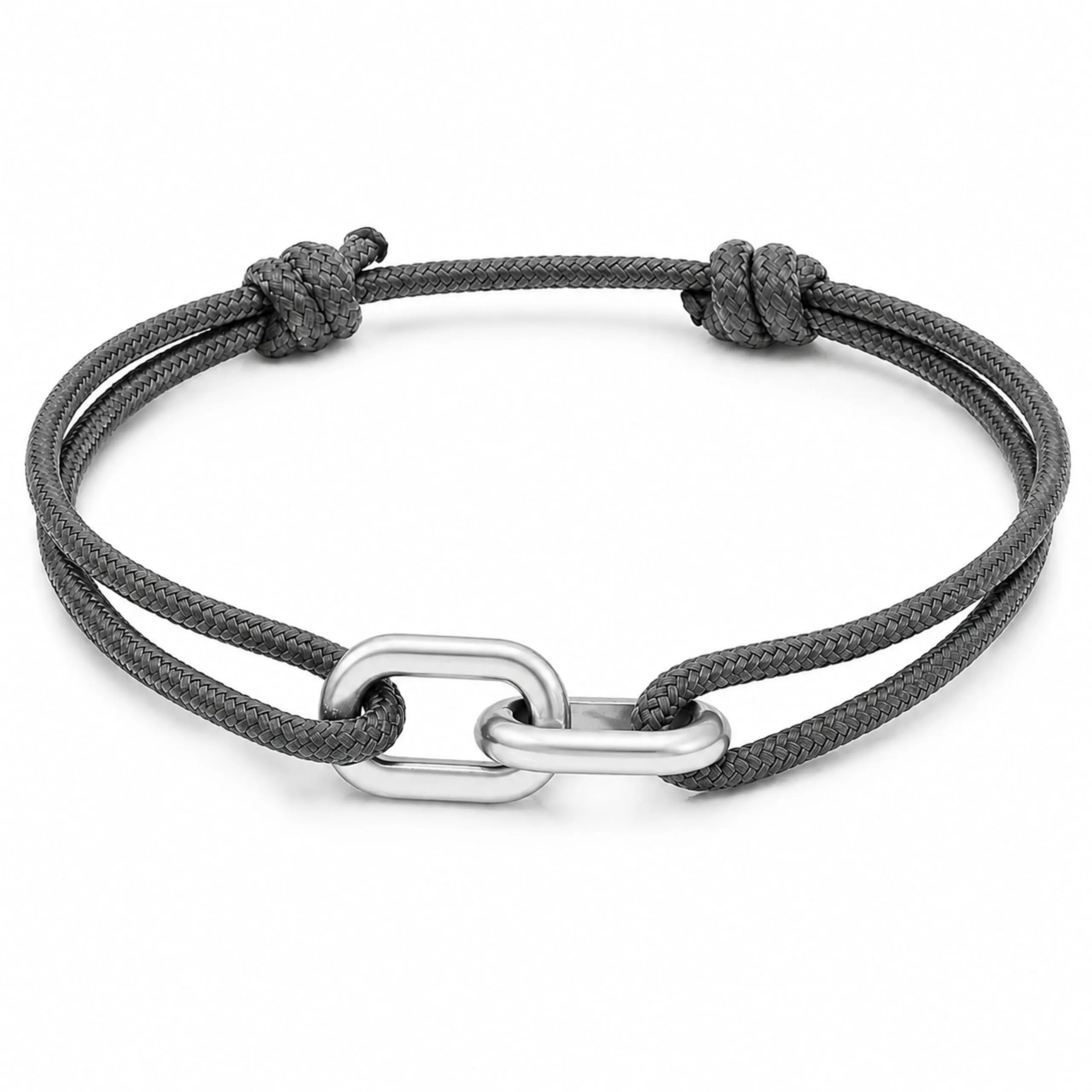Made by Nami Bracciale Uomo Donna Corda Vela Impermeabile Handmade - Regolabile Acciaio Inox - Nodo Scorrevole Nautico - Regalo (Grigio Argento) - immagine 1