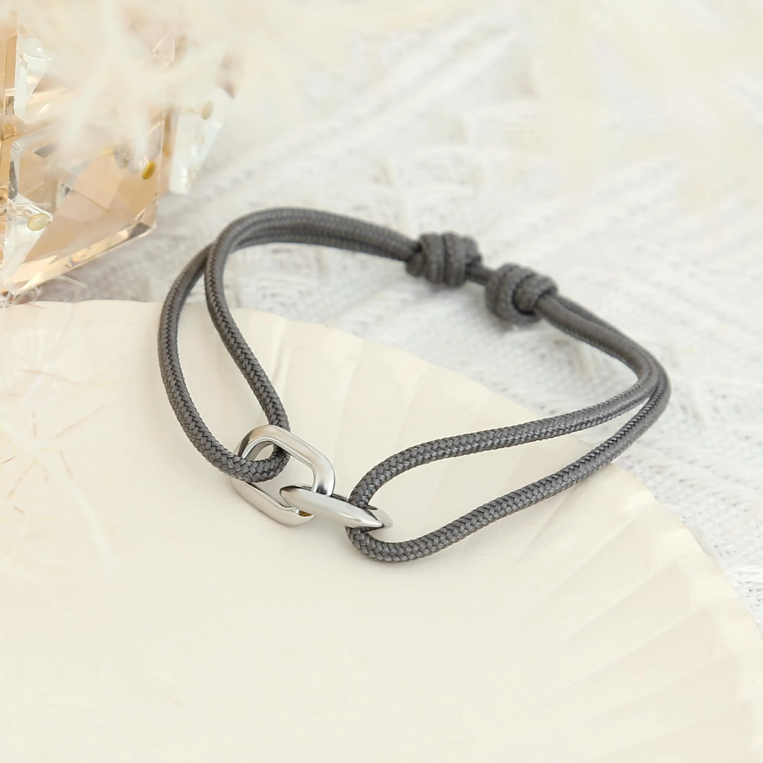 Made by Nami Bracciale Uomo Donna Corda Vela Impermeabile Handmade - Regolabile Acciaio Inox - Nodo Scorrevole Nautico - Regalo (Grigio Argento) - immagine 5