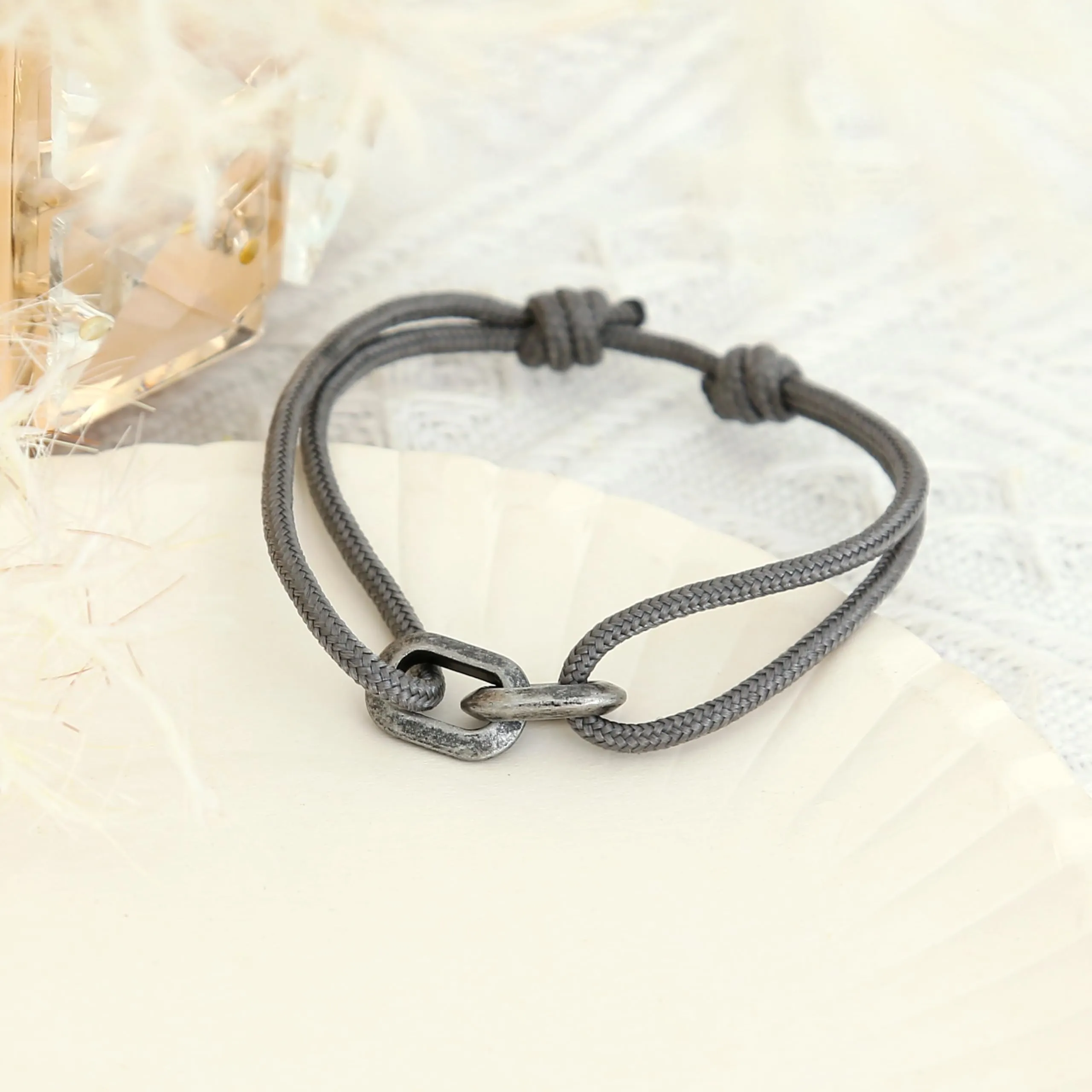 Made by Nami Bracciale Intrecciato Uomo Donna Corda Nautica Impermeabile Regolabile Nodo Scorrevole Surf Nero Grigio - immagine 5
