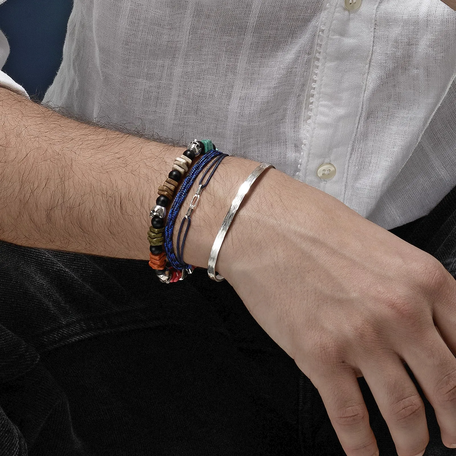Nato Cuff - Bracciale Paracord 2mm - Fatto a mano in Francia - Gioiello Uomo o Donna regolabile (Nero/Blu) - immagine 4