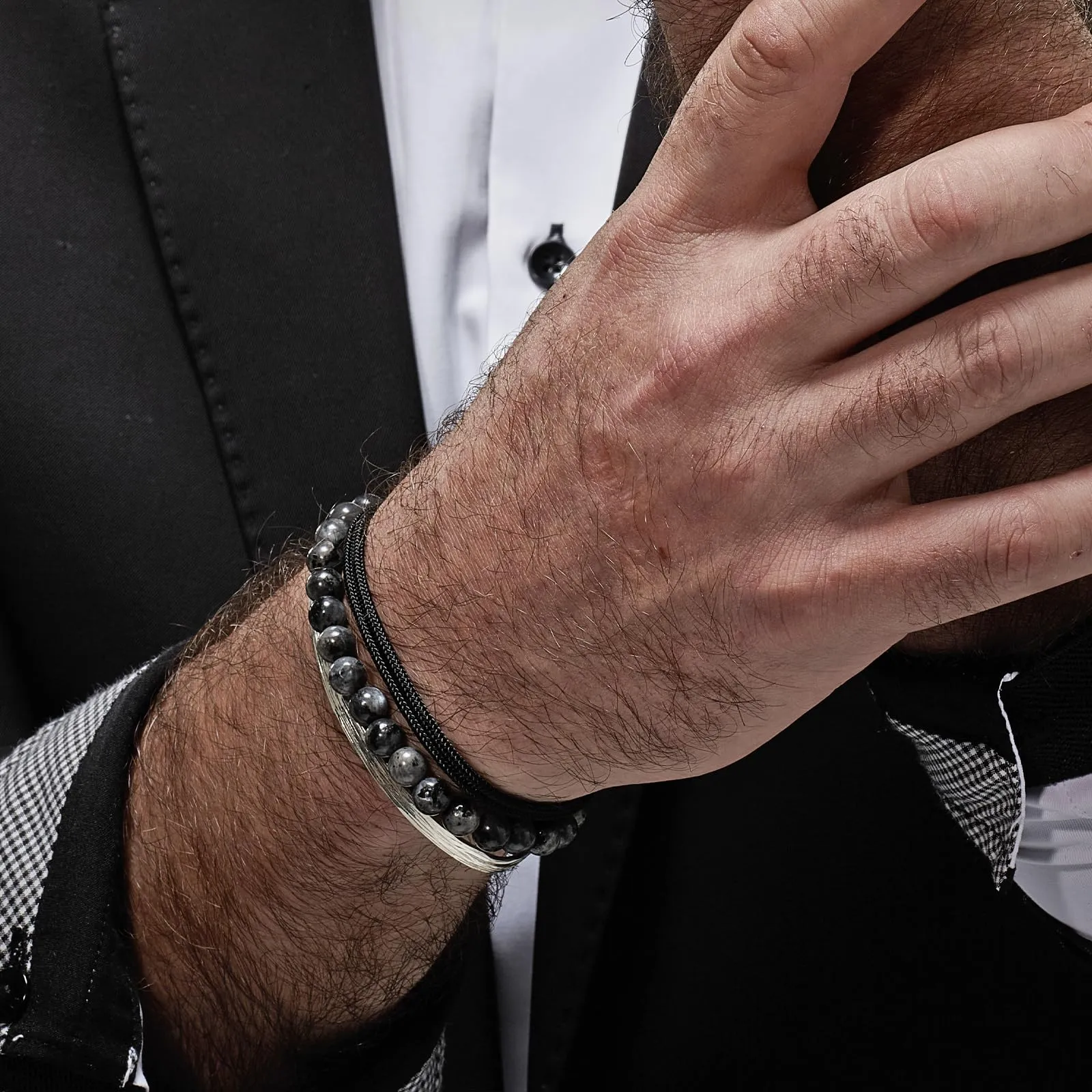 Nato Cuff - Bracciale Paracord 2mm - Fatto a mano in Francia - Gioiello Uomo o Donna regolabile (Nero) - immagine 5