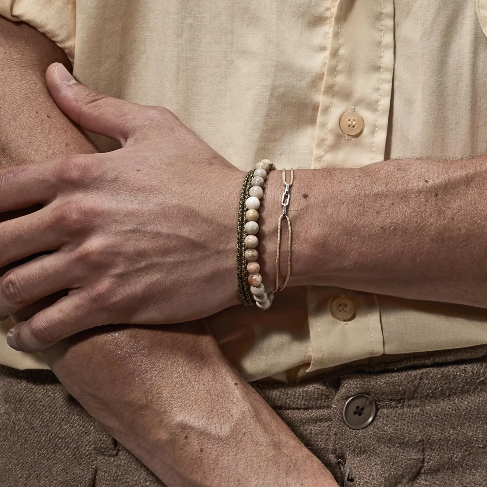 Nato Cuff - Bracciale Paracord 2mm - Fatto a mano in Francia - Gioiello Uomo o Donna regolabile (Kaki) - immagine 4