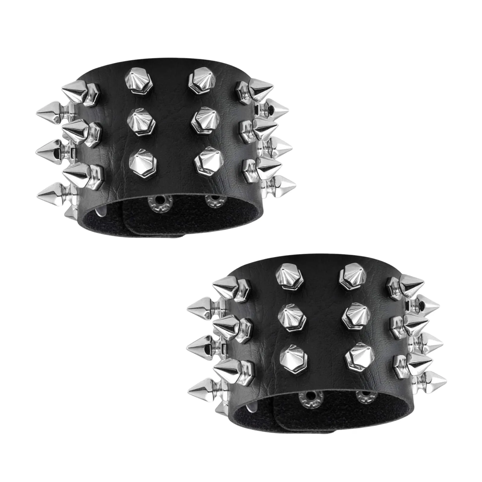 Fenglin-joy Punk Bracciale borchiato, 2 pezzi borchiati Bracciale in pelle nera gotica Bangle Rock Bracciale Set, bracciale regolabile per uomini donne Cosplay Party - immagine 1