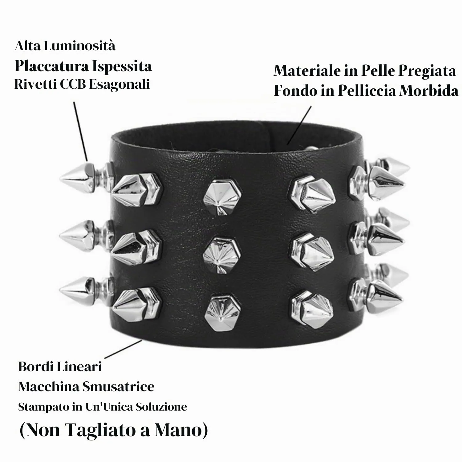 Fenglin-joy Punk Bracciale borchiato, 2 pezzi borchiati Bracciale in pelle nera gotica Bangle Rock Bracciale Set, bracciale regolabile per uomini donne Cosplay Party - immagine 3