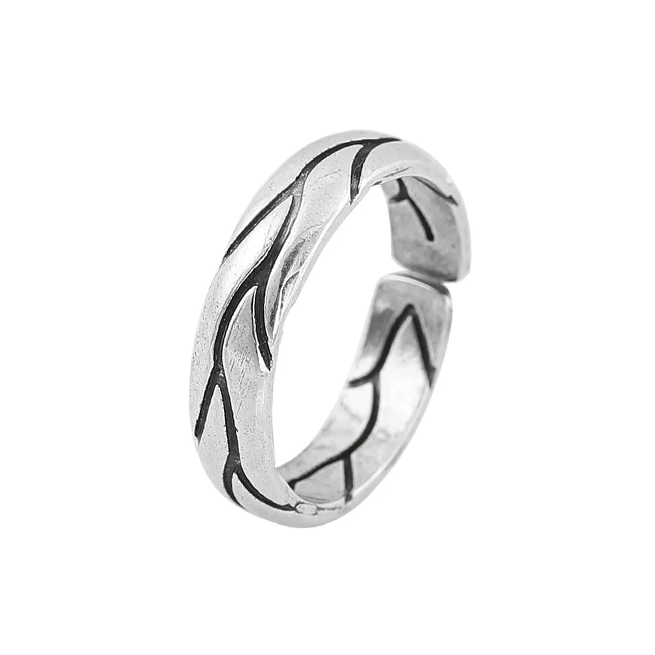 KONFEN Anello Vintage Aperto Regolabile da Uomo, Anello Vichingo con Design Möbiusz/Intertwined Chain/Vine/Crossover Pattern, Materiale Ipoallergenico Argento - immagine 1