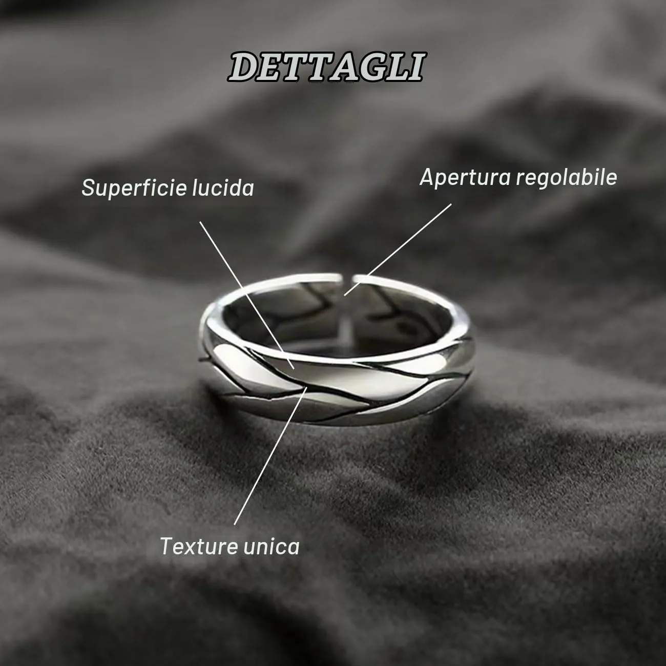 KONFEN Anello Vintage Aperto Regolabile da Uomo, Anello Vichingo con Design Möbiusz/Intertwined Chain/Vine/Crossover Pattern, Materiale Ipoallergenico Argento - immagine 4